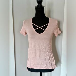 NWT Pink Side Slit - Hi-low - T-shirt with Crossing Chest Detail